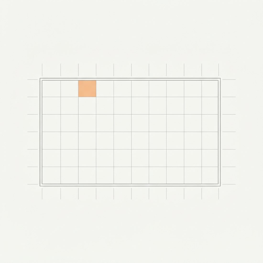 A plan diagram of a building footprint set out on a regular square grid, with one module highlighted.