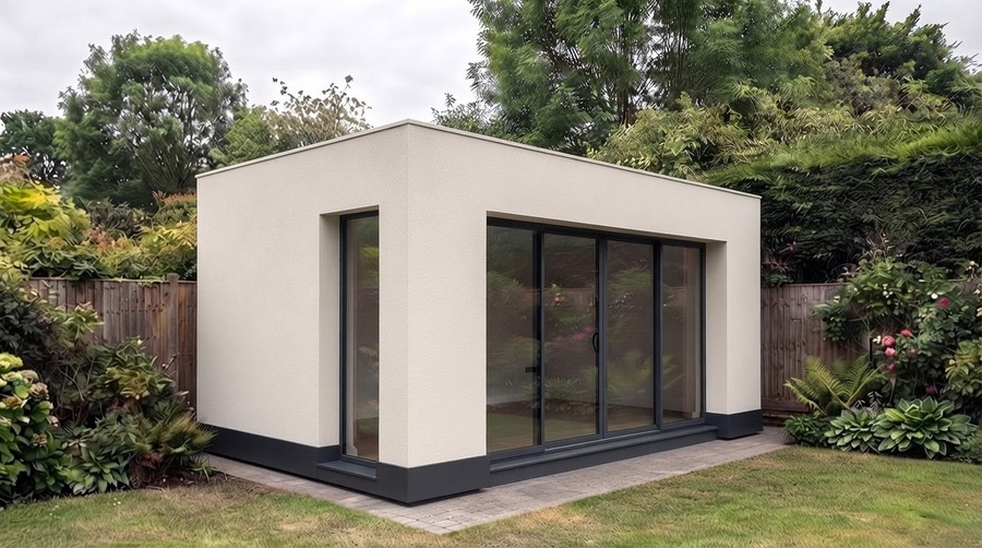 Smooth render: a 20 square metre garden room.