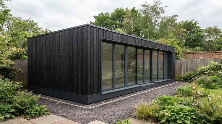 Timber, charred: a 30 square metre garden room.