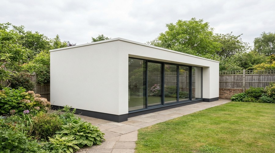 Smooth render: a 30 square metre garden room.